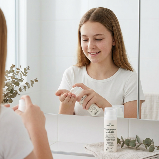 Person_applying_Sensurae_Bloom_Collection_skincare_sensory-friendly_routine_for_blemish-prone_skin