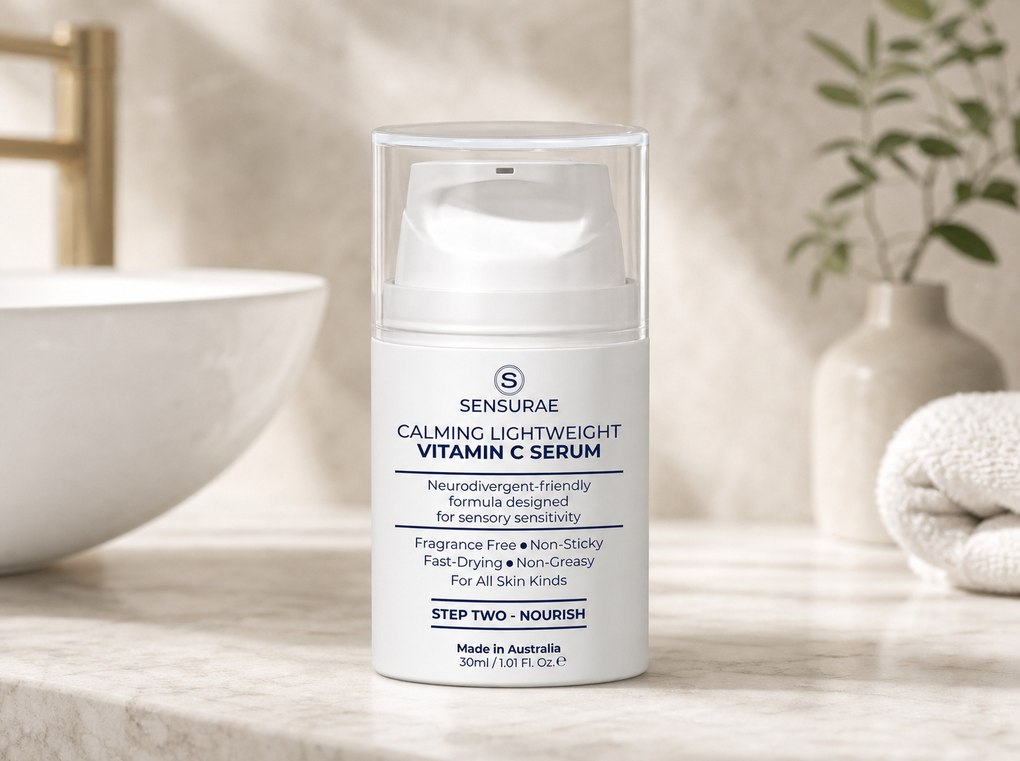 Sensurae Calming Lightweight Vitamin C Serum 30ml — gentle brightening serum for sensitive and neurodivergent skin