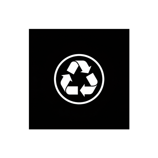 Smaller white recyclable symbol on black background